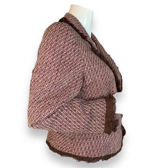 HI STUDIO JONATHAN MARTIN PINK BROWN TWEED CROPPED BLAZER WOMEN’S SIZE 16 - Picture 5 of 9